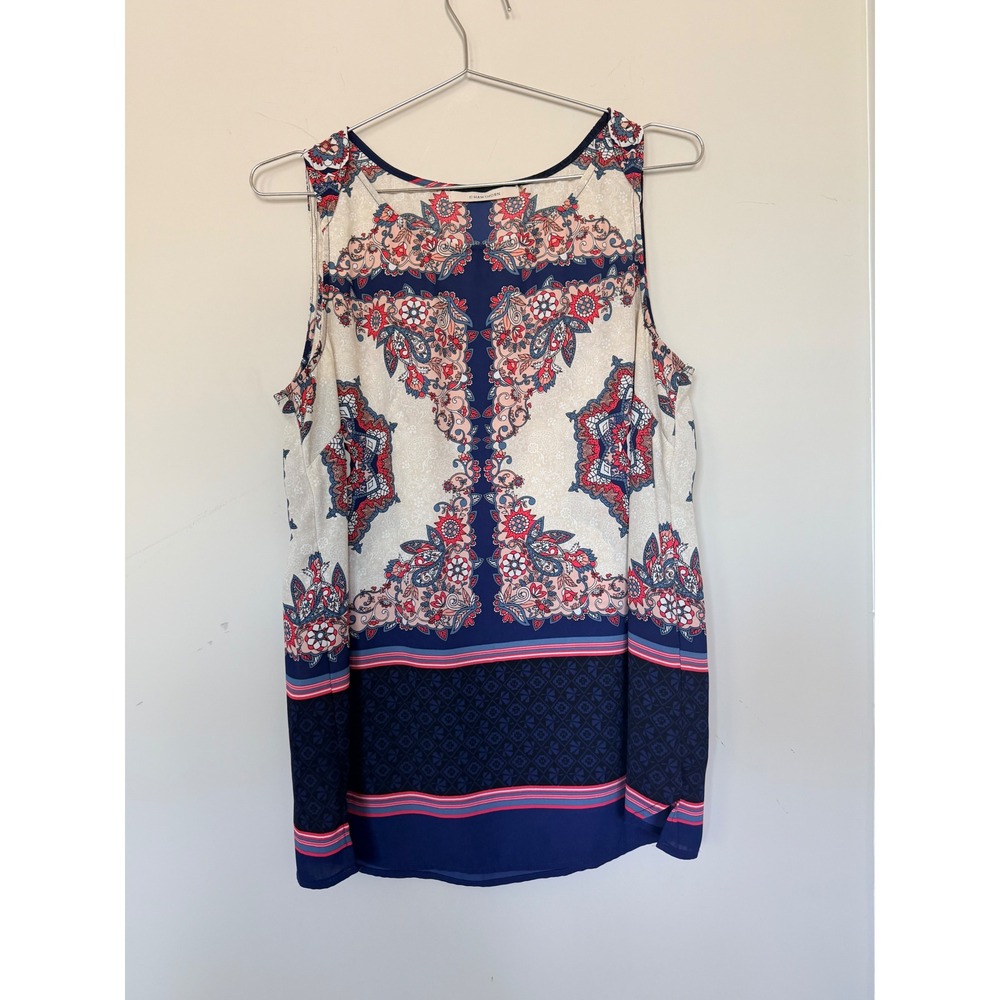 41 Hawthorn Medallion Paisley Print Sleeveless Blouse Navy Pink Cream Large